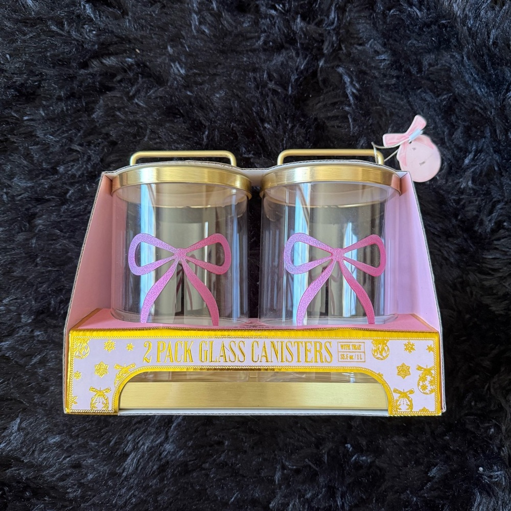 2-Pack Glass Canisters with Pink Bow Design